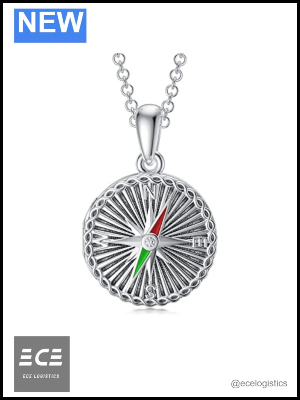 Compass Locket Necklace Sterling Silver Holds 2 Pictures Graduation Gift